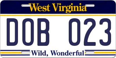 WV license plate DOB023