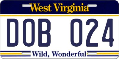 WV license plate DOB024