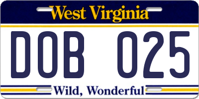 WV license plate DOB025