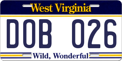 WV license plate DOB026