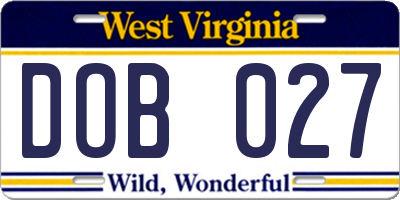 WV license plate DOB027