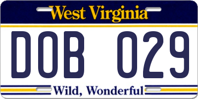 WV license plate DOB029