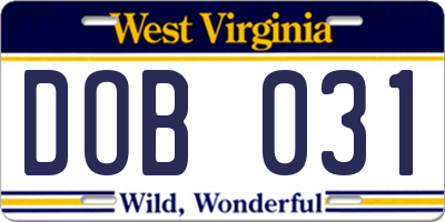 WV license plate DOB031