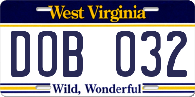 WV license plate DOB032
