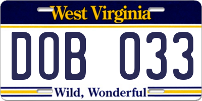 WV license plate DOB033