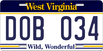 WV license plate DOB034