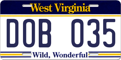 WV license plate DOB035