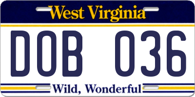WV license plate DOB036