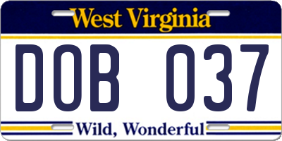 WV license plate DOB037