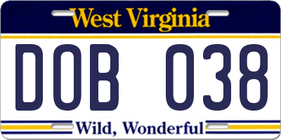WV license plate DOB038
