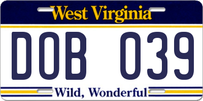 WV license plate DOB039