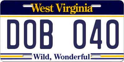 WV license plate DOB040