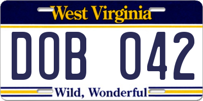 WV license plate DOB042