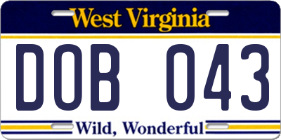 WV license plate DOB043