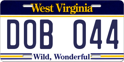 WV license plate DOB044