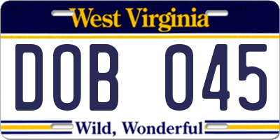 WV license plate DOB045