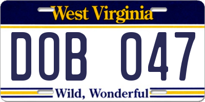 WV license plate DOB047