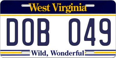 WV license plate DOB049