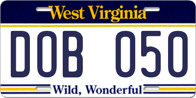 WV license plate DOB050
