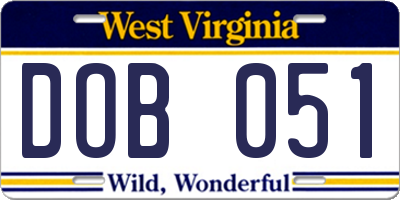 WV license plate DOB051