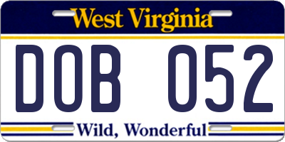 WV license plate DOB052