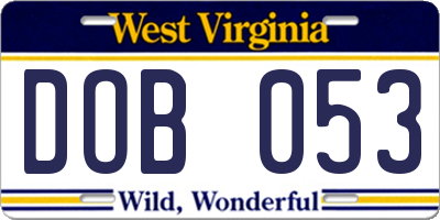 WV license plate DOB053