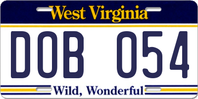 WV license plate DOB054