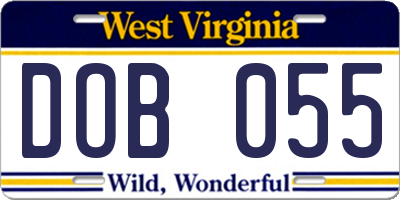 WV license plate DOB055