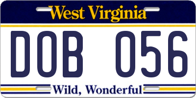WV license plate DOB056
