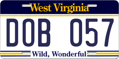 WV license plate DOB057