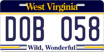 WV license plate DOB058