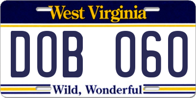 WV license plate DOB060