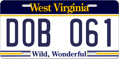 WV license plate DOB061