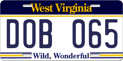 WV license plate DOB065