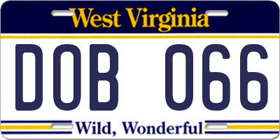 WV license plate DOB066