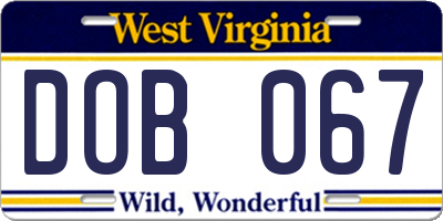 WV license plate DOB067