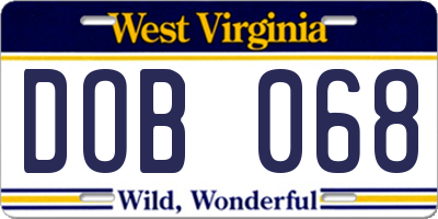 WV license plate DOB068