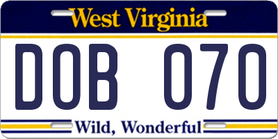 WV license plate DOB070