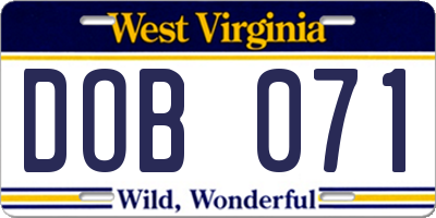 WV license plate DOB071