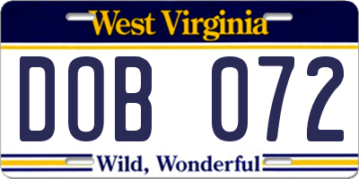 WV license plate DOB072
