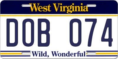 WV license plate DOB074