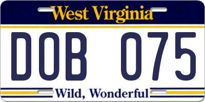 WV license plate DOB075