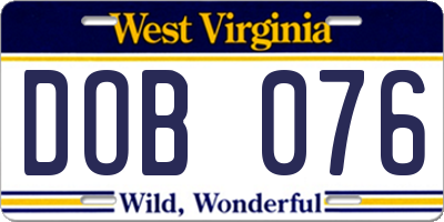 WV license plate DOB076