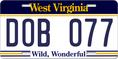 WV license plate DOB077