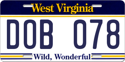WV license plate DOB078