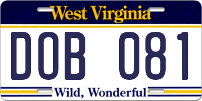 WV license plate DOB081