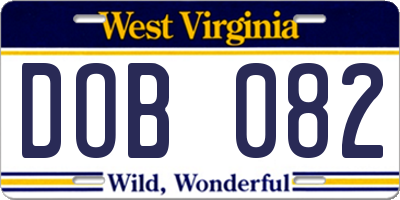 WV license plate DOB082