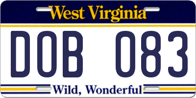 WV license plate DOB083
