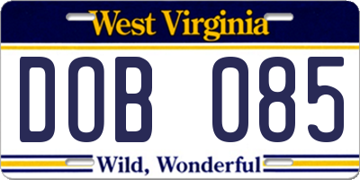 WV license plate DOB085