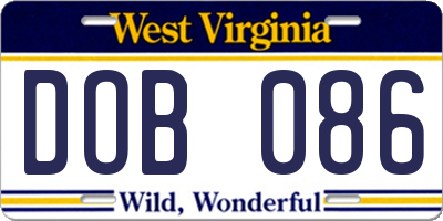 WV license plate DOB086